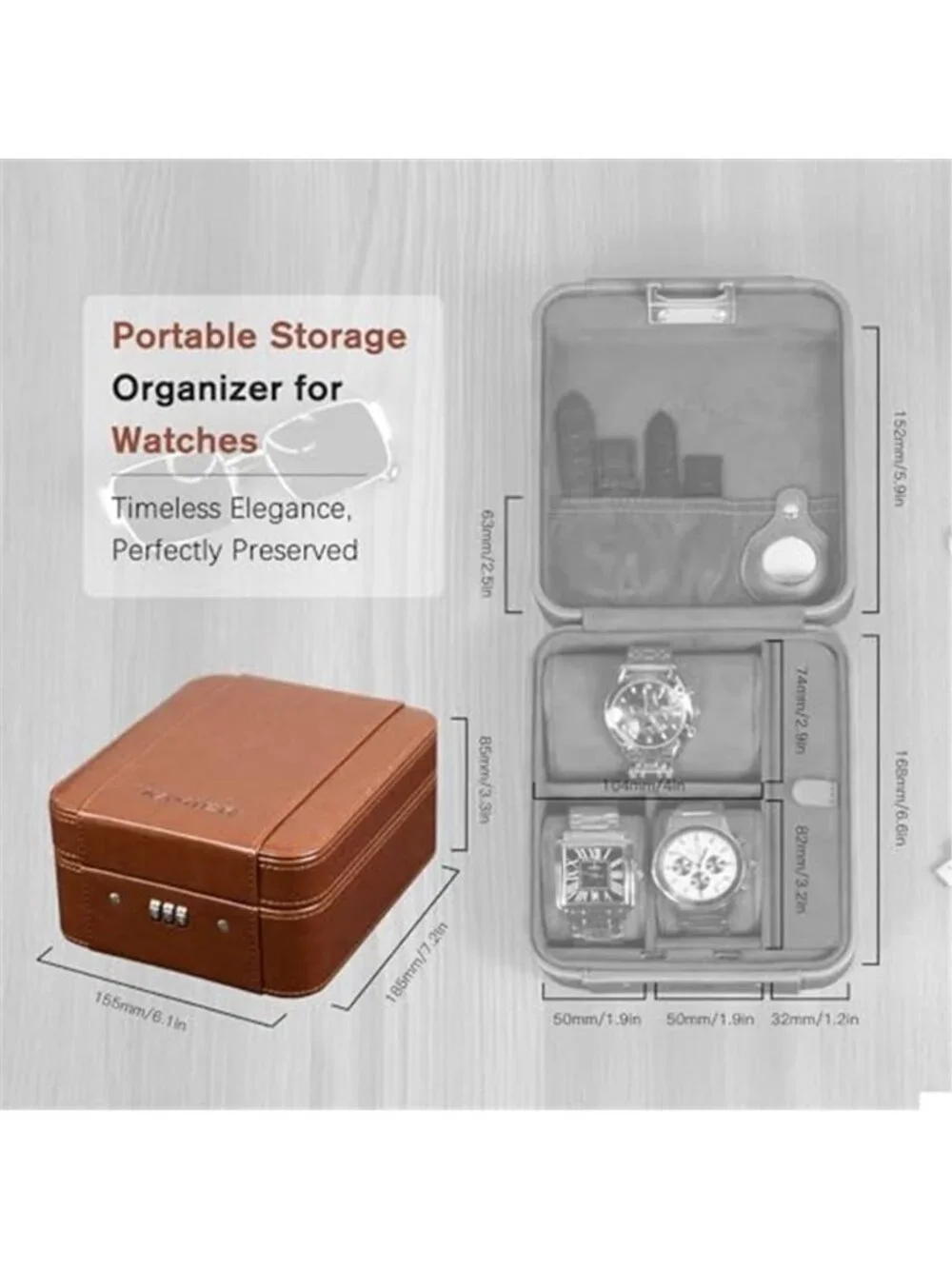 Leather Watch Travel Case 4 Slot Watch Box Lockable Jewelry Storage Organizer